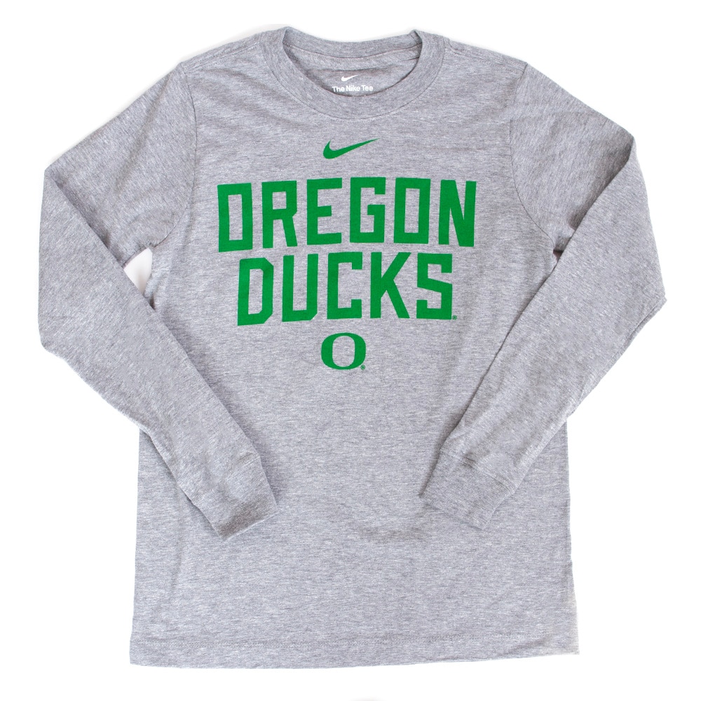 Classic Oregon O, Nike, Grey, Long Sleeve, Cotton Blend, Kids, Youth, T-Shirt, 954265